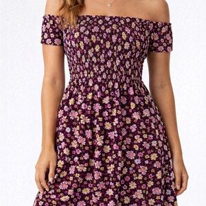 PINK Victoria’s Secret Floral Smocked Off Shoulder Dress Boho Cottagecore M